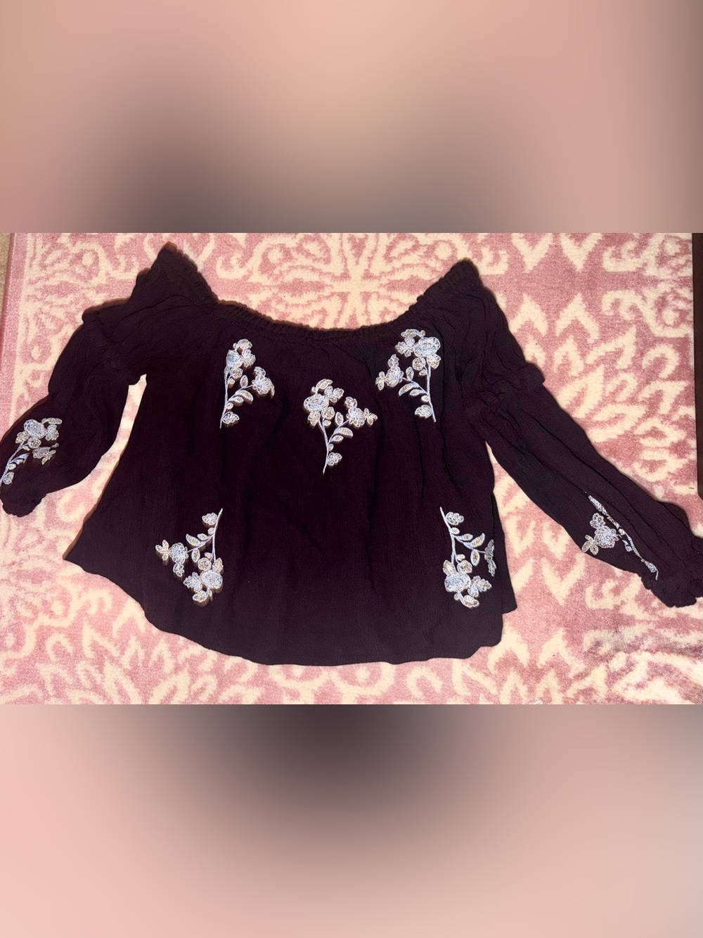 Shyanne Black Floral Embroidered Off Shoulder Blouse Size M